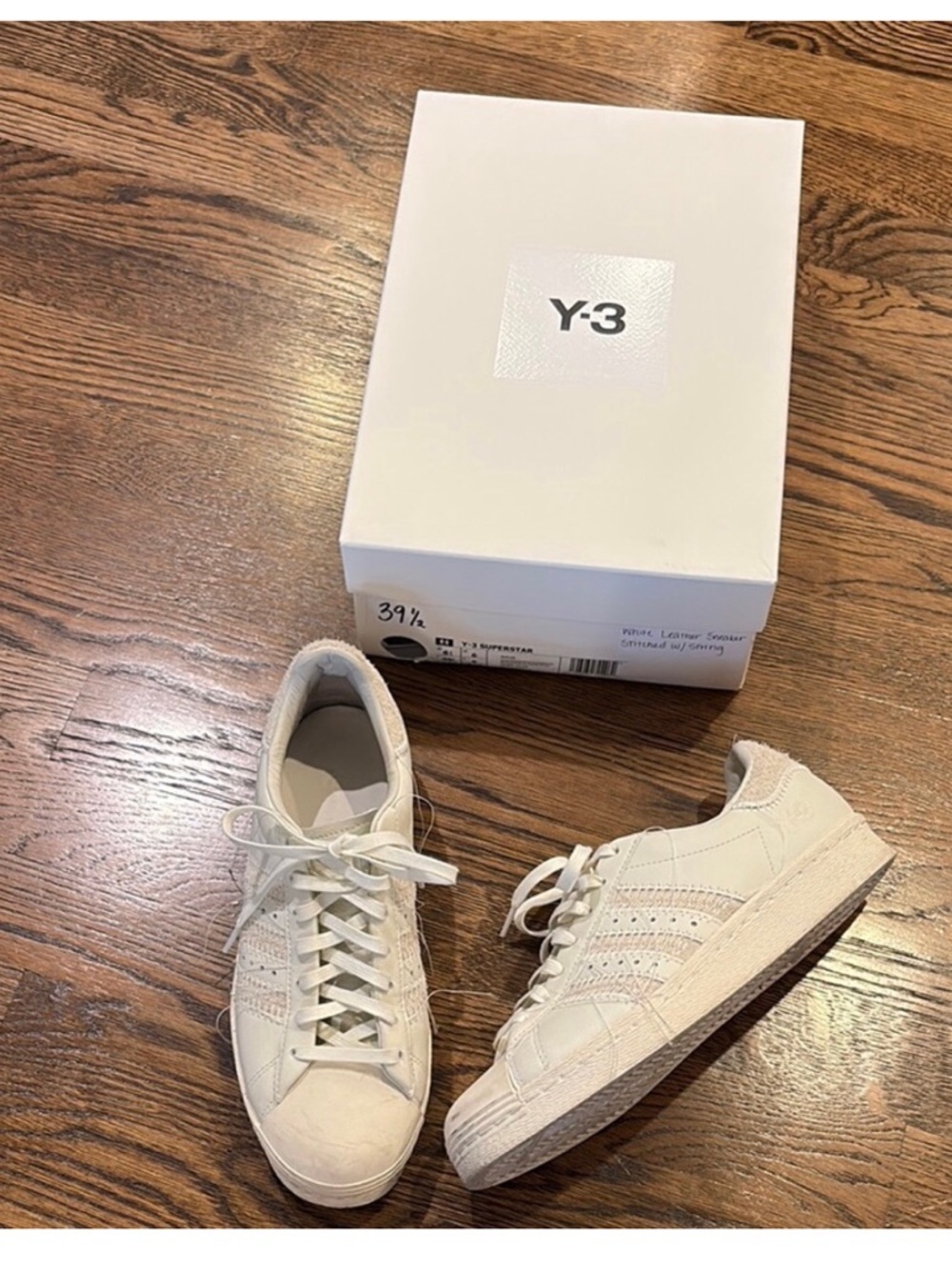 Y-3 adidas Superstar White leather sneakers w string, men’s 6.5, nwt